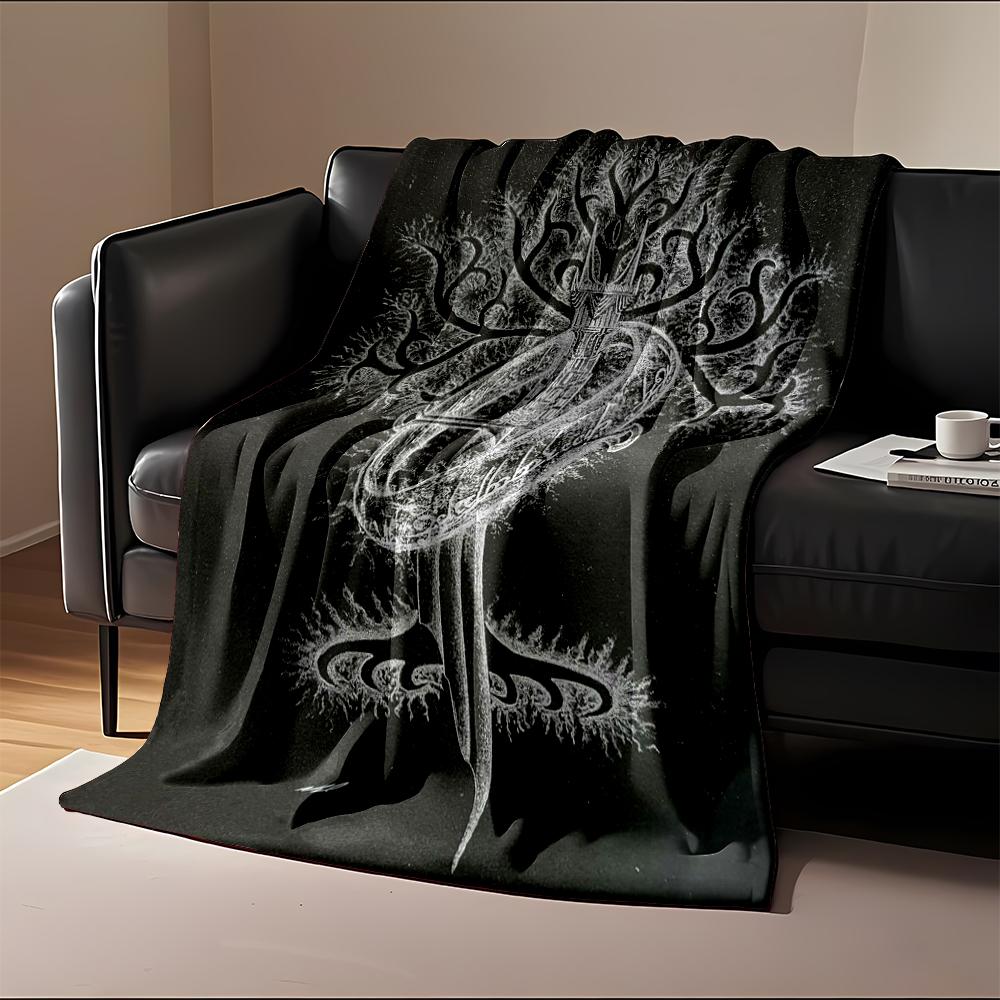 Mystical Sword Design with Runes on Dark Background Flannel blanket for bedroom, living room, sofa, and nap sofas.