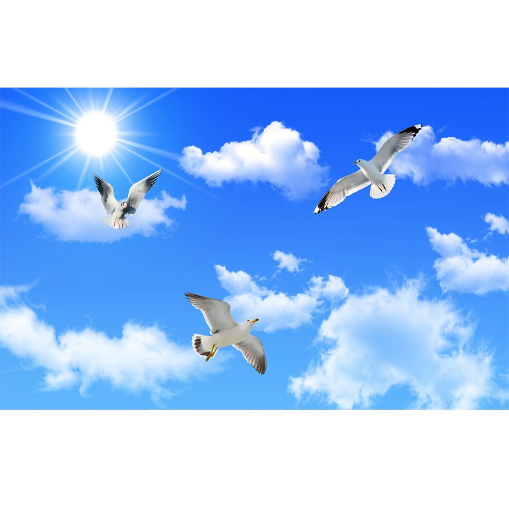 3D потолочные обои голубое небо и белые облака летящая птица фреска гостиная диван телевизор фон спальня интерьер потолочные обои