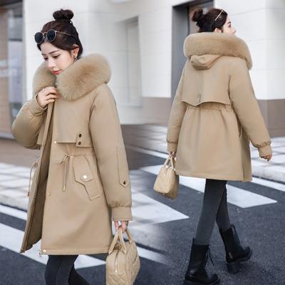 Пирог большого размера превосходит женскую одежду средней и большой длины с хлопковой подкладкой, зимняя новая корейская версия модной одежды с хлопковой подкладкой, с начесом и утолщением