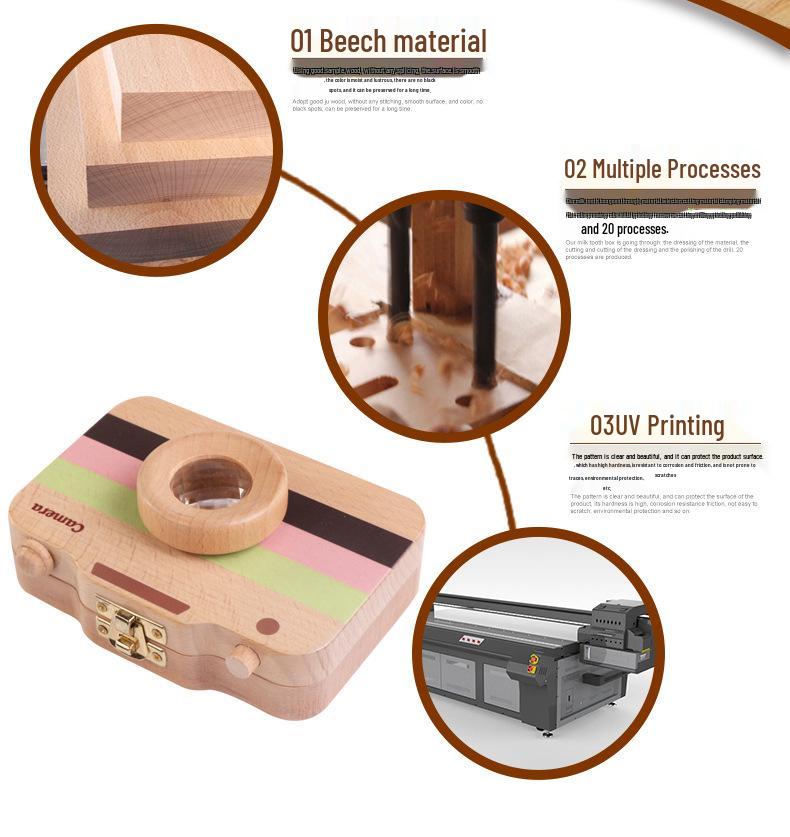 Wooden Baby Tooth & Lanugo Preservation Box - Children's Camera Design