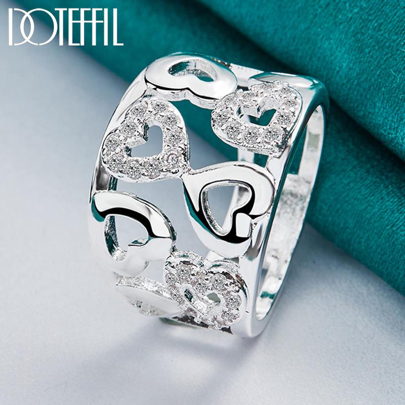 925 Sterling Silver Heart-Shaped AAA Zircon Ring Fashion Wedding Jewelry
