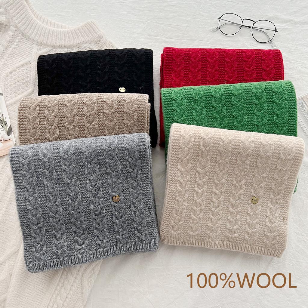 New 100% Wool Scarf Winter  Solid Color Knitted Scarf Universal Warm Scarf Holiday Gift