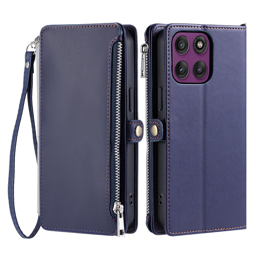 For Motorola Moto G86 5G Case TPU+PU Leather Wallet Phone Cover with Wrist Strap