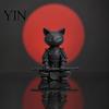 Small Stable Cat Model 3D Printed Knight Figurine, Meditating Desk Decor with Zen Warrior Pose, Desktop Minimalist Frosted Animal Sculpture for Office