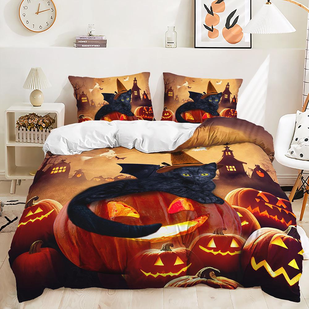Hot-Selling Holiday Halloween Three-Piece Digital Printing Quilt Cover Bedding