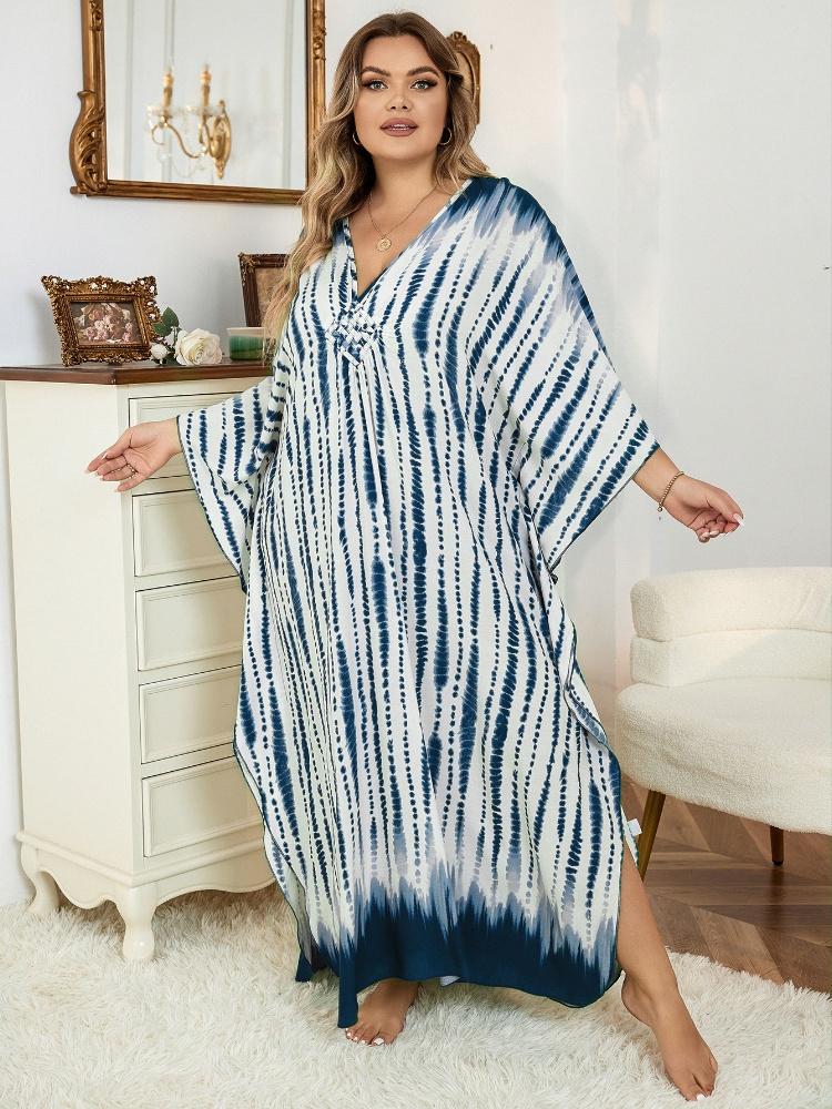EDOLYNSA Синий полосатый кафтан, богемное пляжное платье с рукавами «летучая мышь», женский купальный костюм для отдыха, летняя одежда, домашняя одежда Q1523