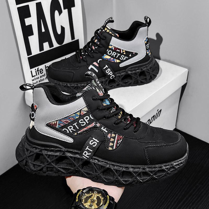 New Casual Men's Shoes Thick PU Sole Breathable Shoes Fall and Winter Fashion Trend Lightweight Sports Shoes Men's Walking Shoes
