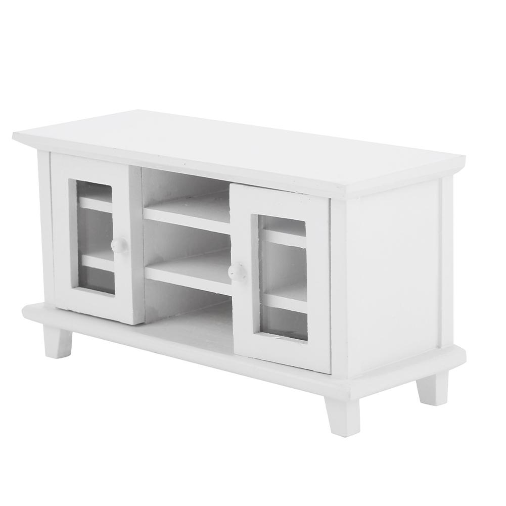 1:12 Scale Storage TV Cabinet ature Wooden Furniture Children Gift White