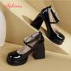 Aphixta Black Belt Buckle High Square Heels Pumps Women Shoes Round Toe Party Pumps Platform Mary Janes Shoes