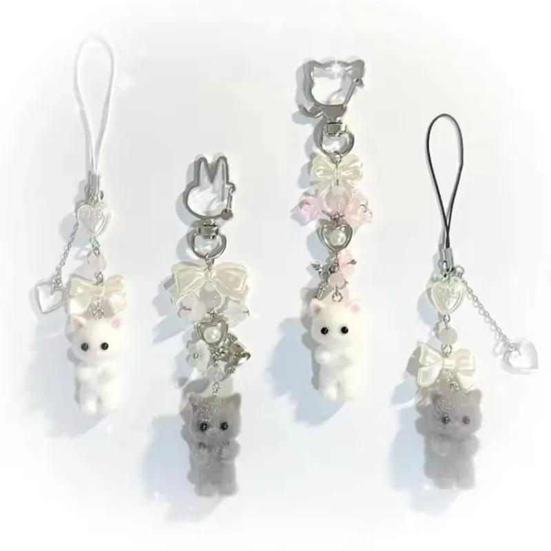 Брелок для ключей Furry Kitten Handmade Y2k Women Fashion Acrylic Animal Plush Bulb Keychain Bag Cushion Gift Keychain Accessories