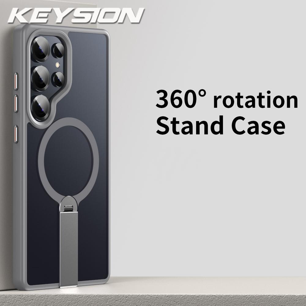 KEYSION 360 Скрытая Металлическая Подставка Магнитный Чехол для Magsafe для Samsung Galaxy S24 S25 Ultra S24+ S25+ Матовый Ударопрочный Чехол для Телефона
