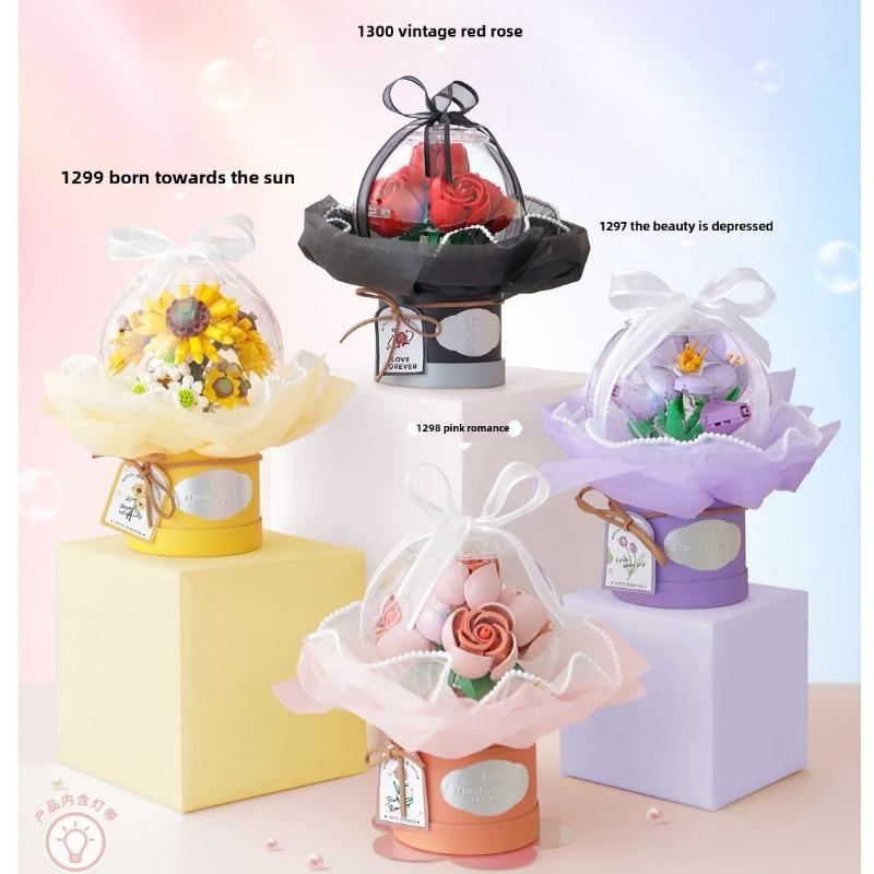 Mini Blocks Lighted Flower Bouquet Building Toys DIY Bricks Puzzle Girls Flowers Gift for Women Lover Home Decor