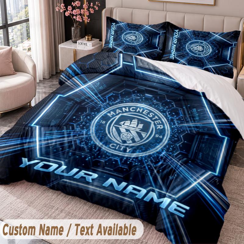 Manchester City Printed Bedding Set Custom Name Text 1 Duvet Cover 2 Pillowcases For Bedroom