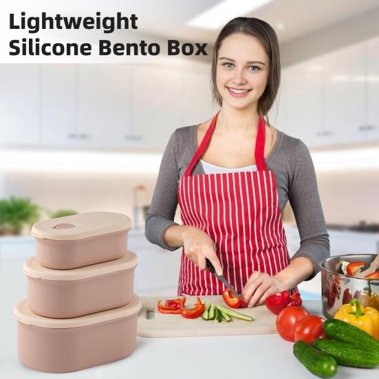 3 шт. силиконовый ланч-бокс с крышками, герметичный бенто-бокс, многоразовые контейнеры для хранения продуктов, штабелируемые контейнеры для приготовления пищи для пикника на открытом воздухе