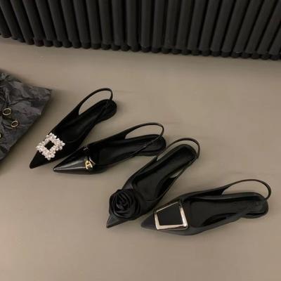 2025 Летние дизайнерские женские босоножки, модные туфли со стразами, на плоской подошве, на каблуках, женские элегантные босоножки с острым носком