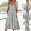 2023 Summer Women's Floral Button Round Neck Mid-Length Straight Dress