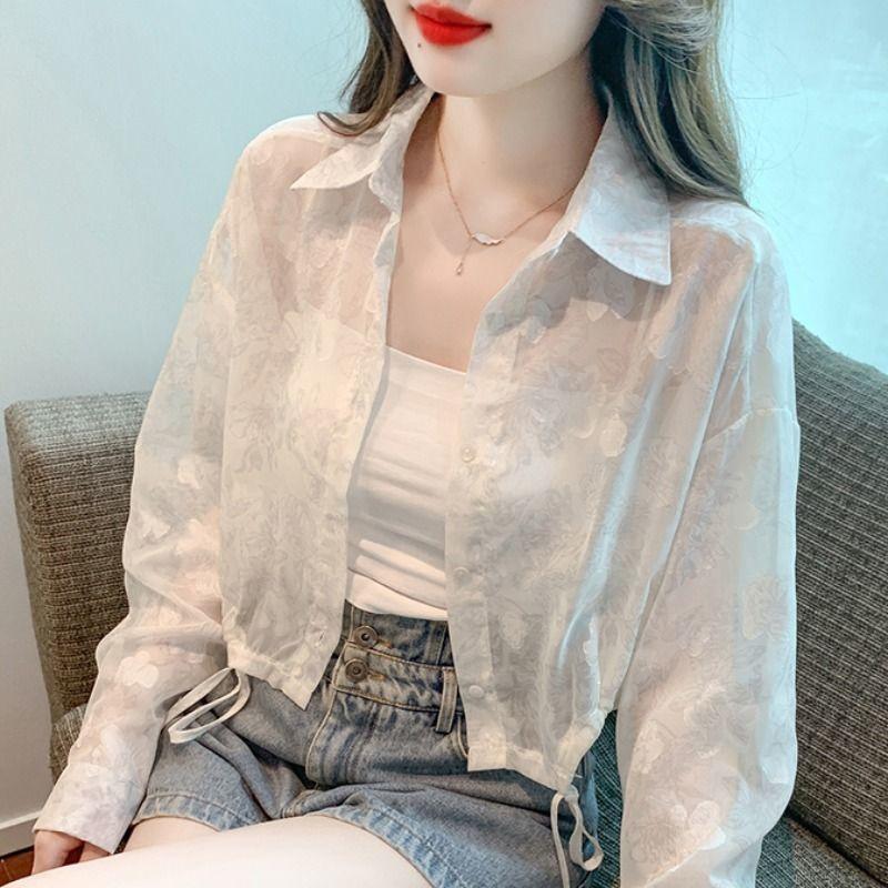 Fragmented Chiffon Shirt Sunscreen Clothing Women's Summer Long Sleeved Thin Cardigan Short Top