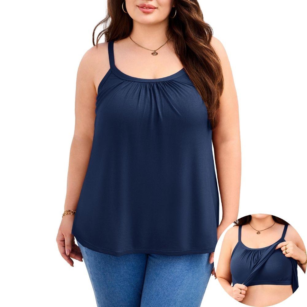 CHARMLEAKS Женские майки больших размеров со встроенным бюстгальтером, регулируемые бретели, летняя свободная рубашка-майка 1X-4X