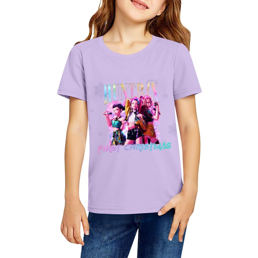 Fashionable Round Neck Short Sleeve Work Clothes Printed Tops For KID Summer Tops