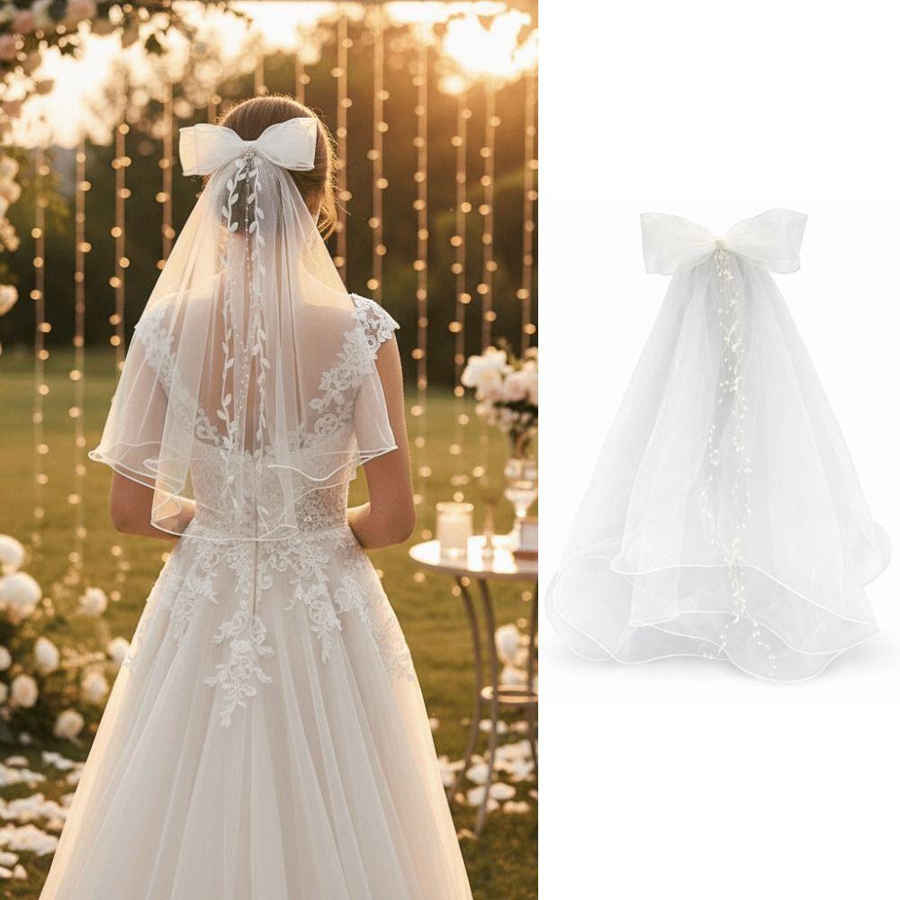Mesh Bridal Veil Two Layer Bow Veils Simple Wedding Veils Women/Girls