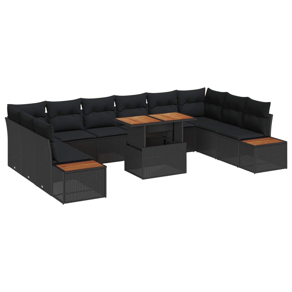 Garden Sofa Set with Storage 11 pcs Black Poly Rattan