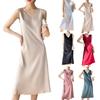 Women's Dress Satin Long Knee Length Summer Large Size Solid Color V-Neck Skirt