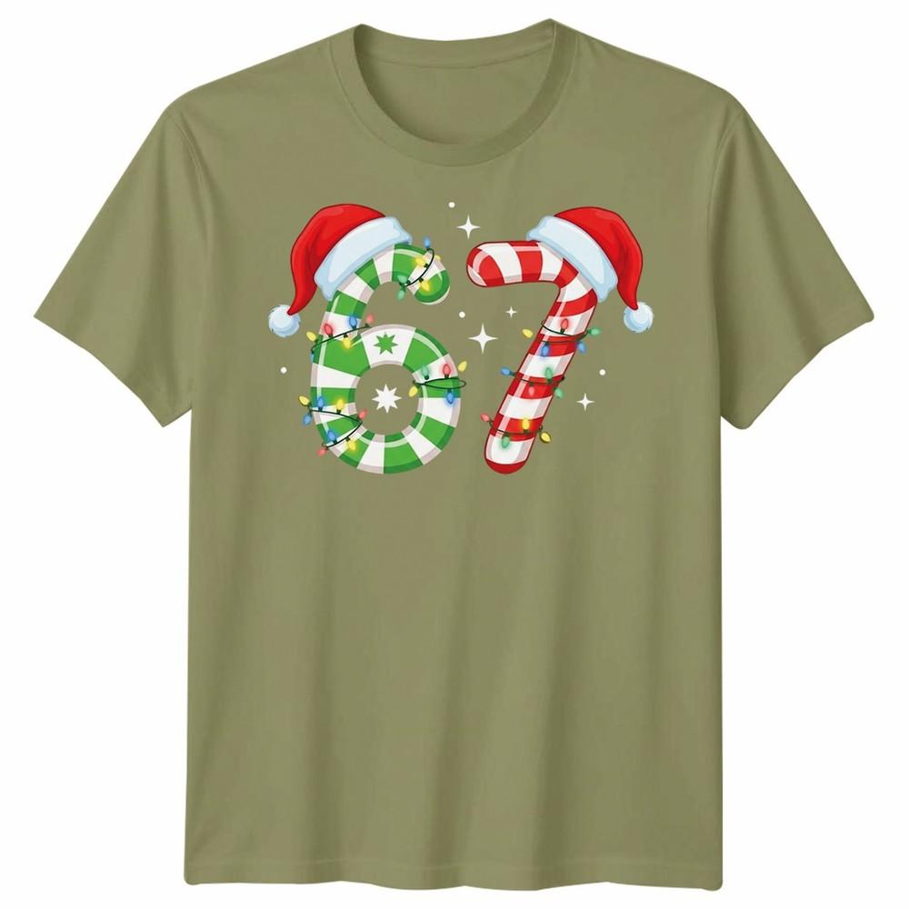 Six Seven 67th Birthday Christmas Candy Cane Numbers Unisex Unisex Graphic Tee