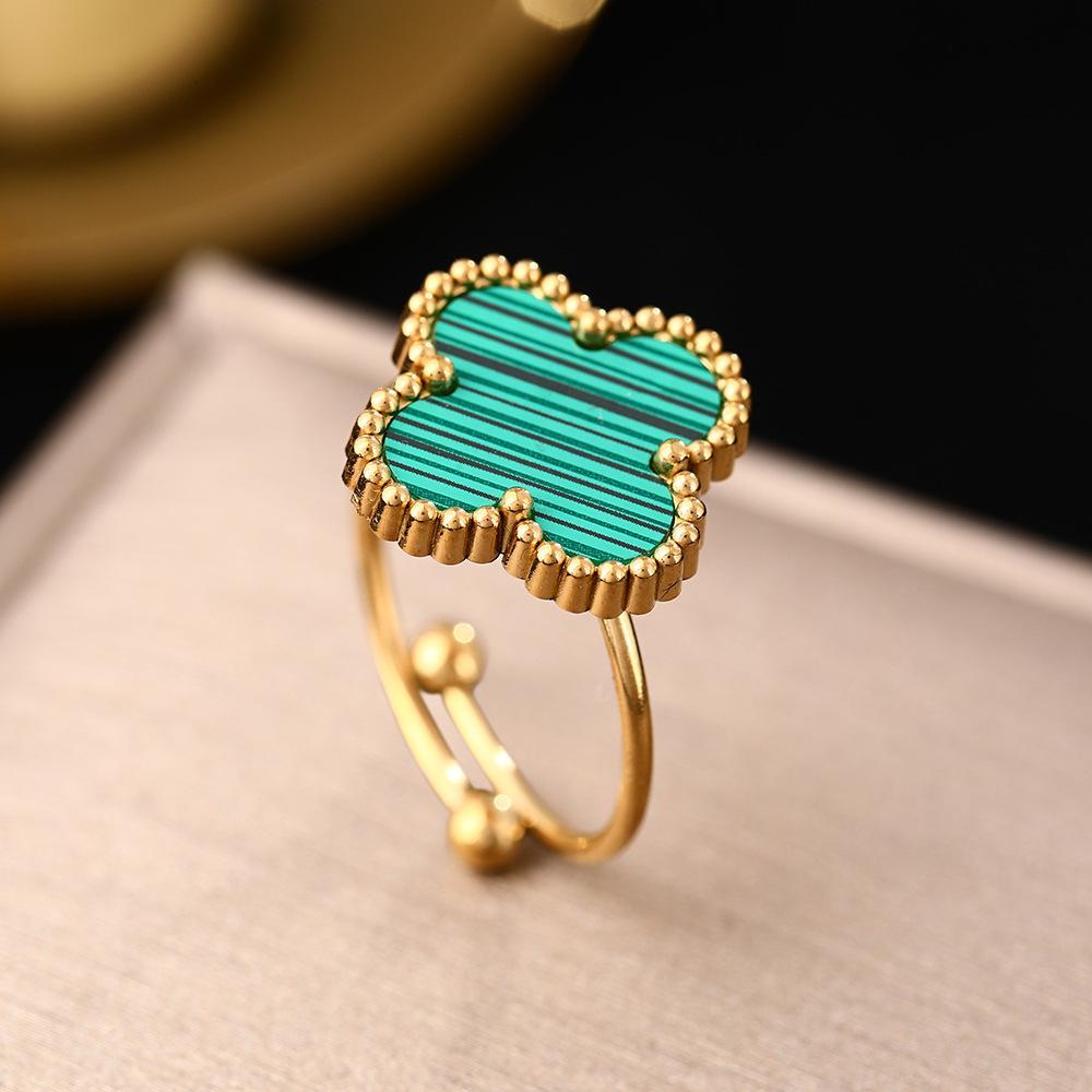 Новое кольцо с перламутром из титановой стали с четырьмя листами клевера, женское регулируемое кольцо на палец, небольшое кольцо на указательный палец