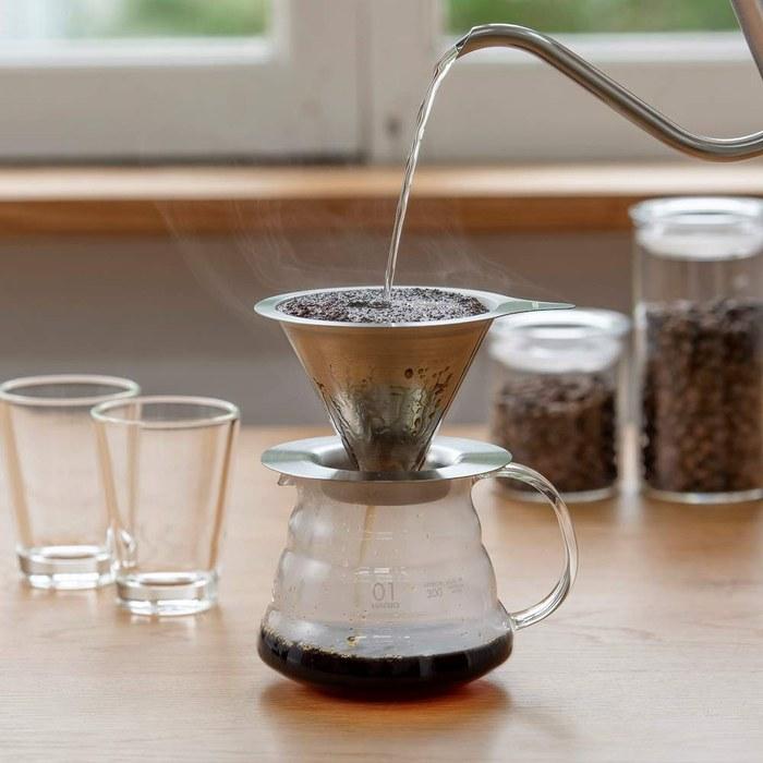 Hario Double Mesh Metal Dripper 1-2 Cup Hairline Silver DMD-01-HSV