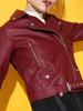Slim Biker Red Maroon Jacket Women Lambskin Soft Real Leather Jacket Motorcycle