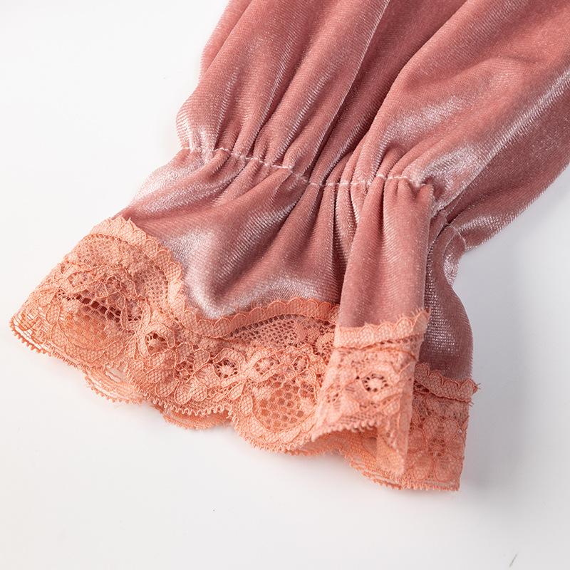 Vintage Palace Style Velvet Pajamas for Women Autumn Winter Pyjama Trouser Suits Loose Pink Lace Trim Velour Nightwear Home Wear