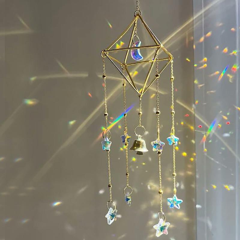 1 Pcs Moon Star Wind Bell Pendant Rainbow Prism Colorful Star Moon Dream Catcher Party Decor Hanging Wind Chime Outdoor Indoor