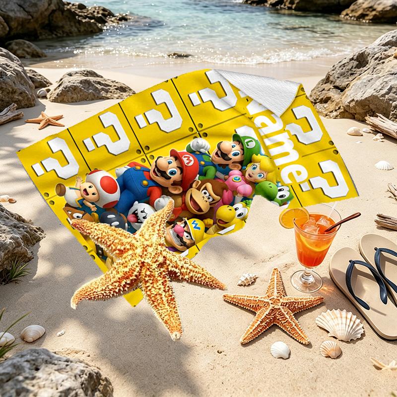 Custom Name Personalized Super Mario Print Beach Towel, for Trip Camping Beach Party Home Decor, Birthday Gift for Family & Friends