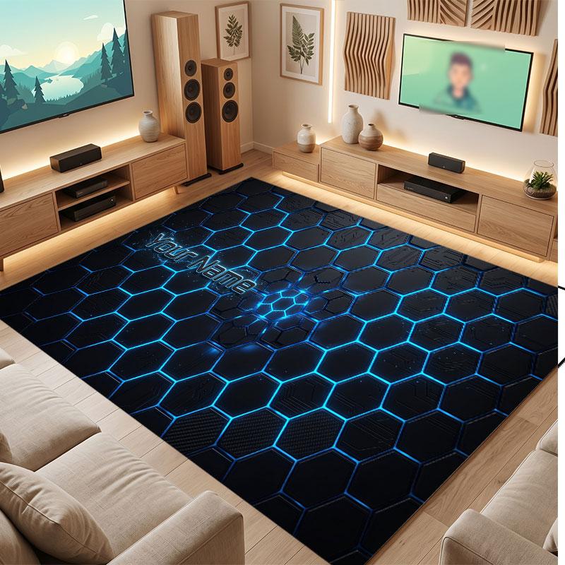 Abstract Geometric Theme Crystal Velvet Floor Rug Personalized Custom Name Text Warm Carpet Home Decoration