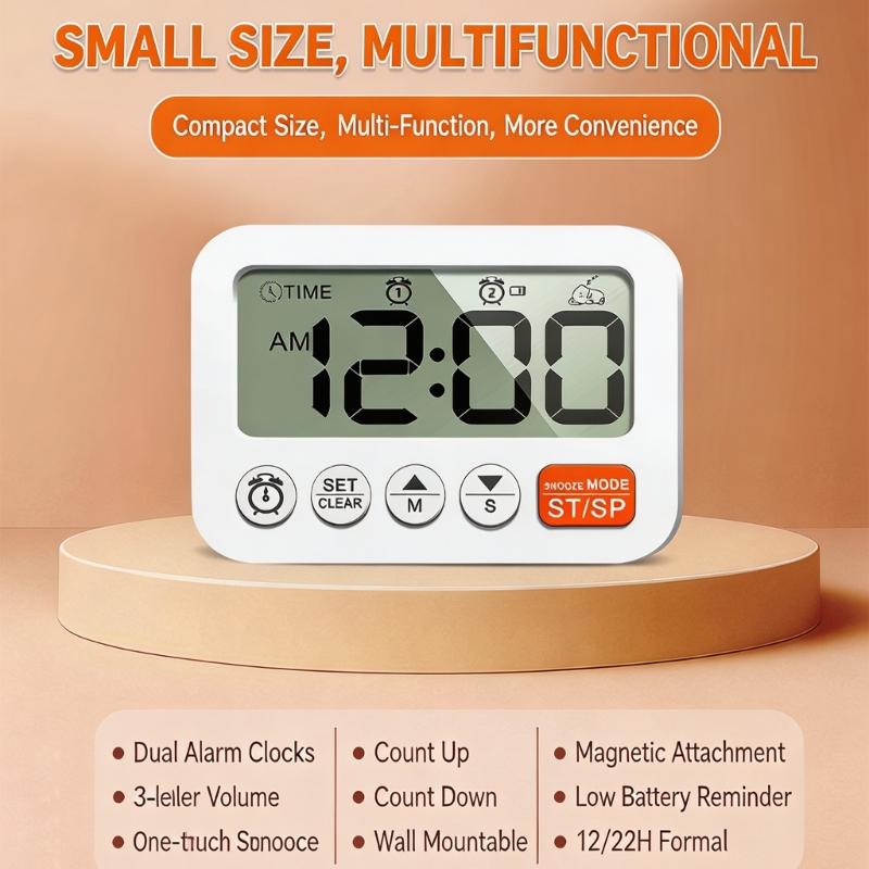 Digital Alarm Clock with Large Display, Two Alarm Functions, Up and Down Time Support, Magnetic Stand for Kitchen Desk Use Daily Indoors