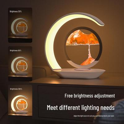 Светодиодная настольная лампа с движущимся песком: 3D USB Беспроводное Зарядное Устройство и Ночник-Украшение