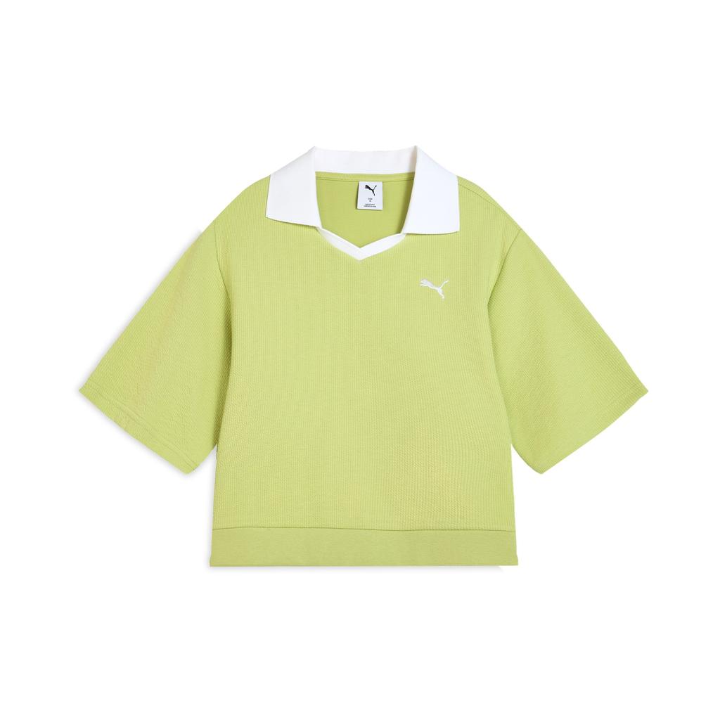 Puma Collective Femme 2.0 Поло Ретро Спорт Кэжуал V Вышитый Логотип Поло с Коротким Рукавом Женские топы Фисташково-Зеленый 631717-37
