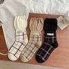 Female Autumn New Vintage Plaid Letter Cloth Label Bubble Mouth Lace In The Tube Pile Socks