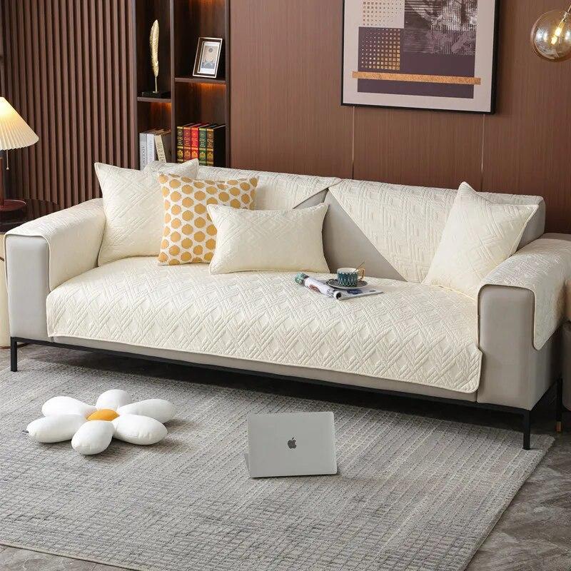 New Pure Cotton Sofa Cover Sofa Cushion Solid Color Couch Cover Non-slip Armrest Towel Pillowcase Four Seasons Universal Cushion