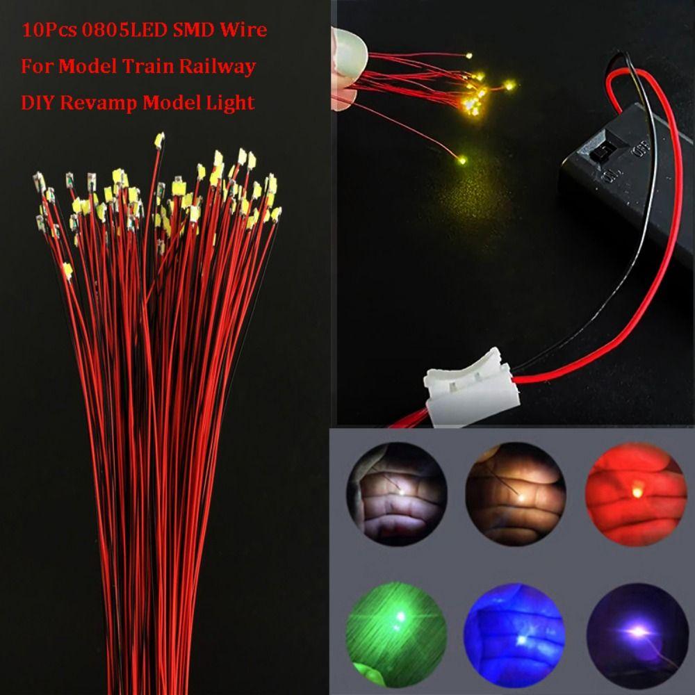 10Pcs Red Black Line 0805LED SMD Wire Light HO N OO Scale Pre-soldered Micro Railway Decoration