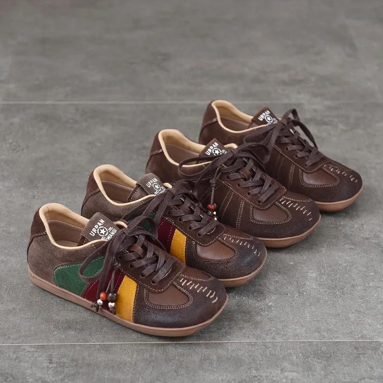 Johnature Женская обувь на плоской подошве со шнуровкой, из натуральной кожи, в стиле ретро, смешанных цветов, универсальная, на все сезоны