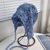 New handmade hollow knitted wool hat women's spring and autumn thin breathable face small ethnic style fringed pullover hat