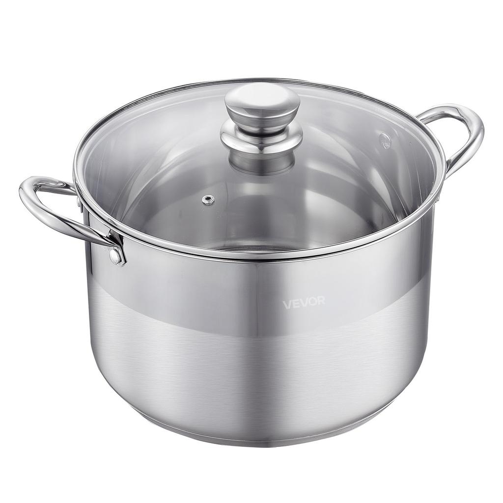 Stainless Steel Stock Pot, 11.4 L Stainless Steel Stockpot with Glass Lid, PFOA-Free, PFAS-Free, Compatible with Gas Stoves, Induction Cooktops,
