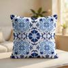 Blue Tile Pattern Cushion Cover Silky Short Plush Invisible Zipper Dustproof Sofa Pillow Case For Home Decor