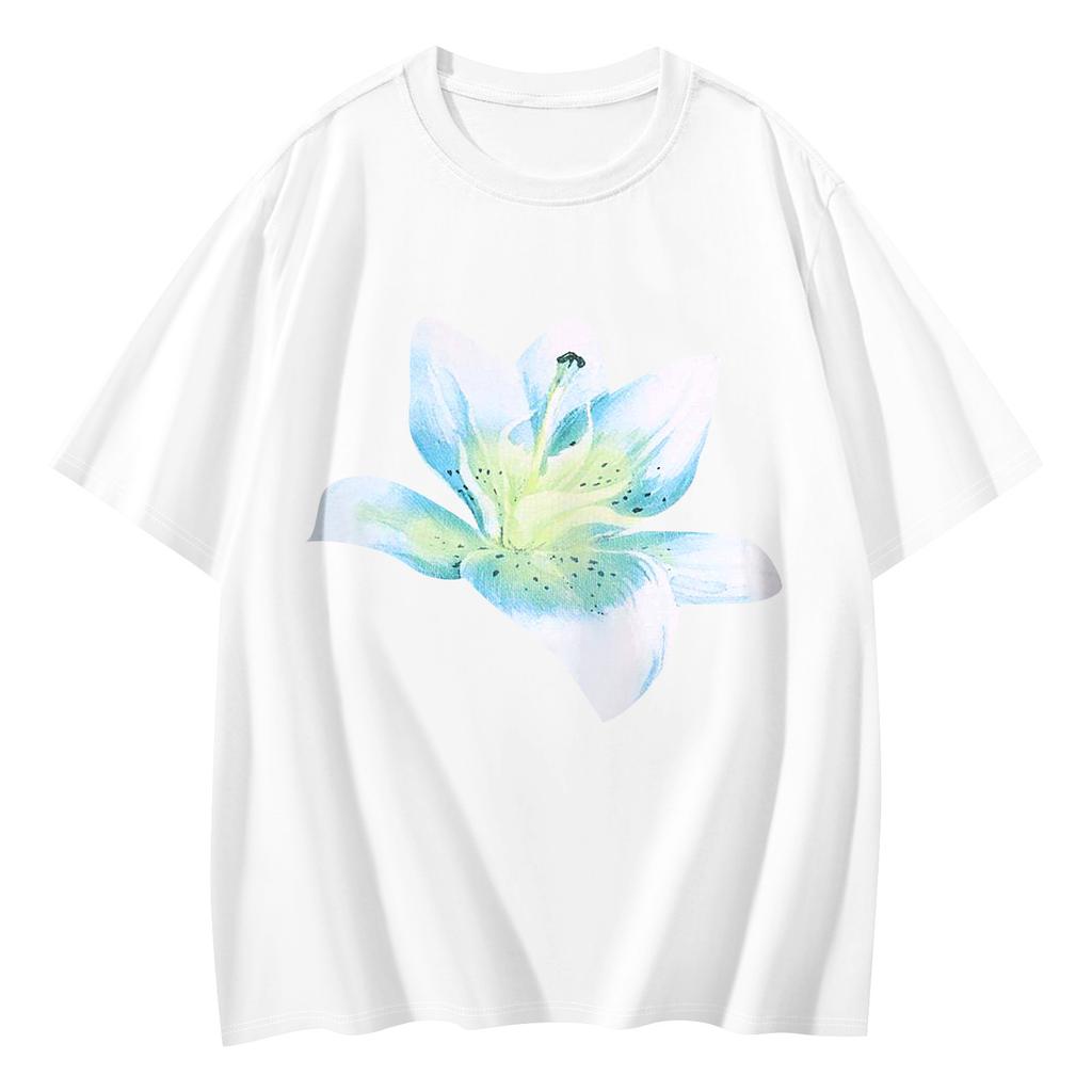 Women's Casual Printed T-Shirt Round Neck Pullover Short Sleeve Top