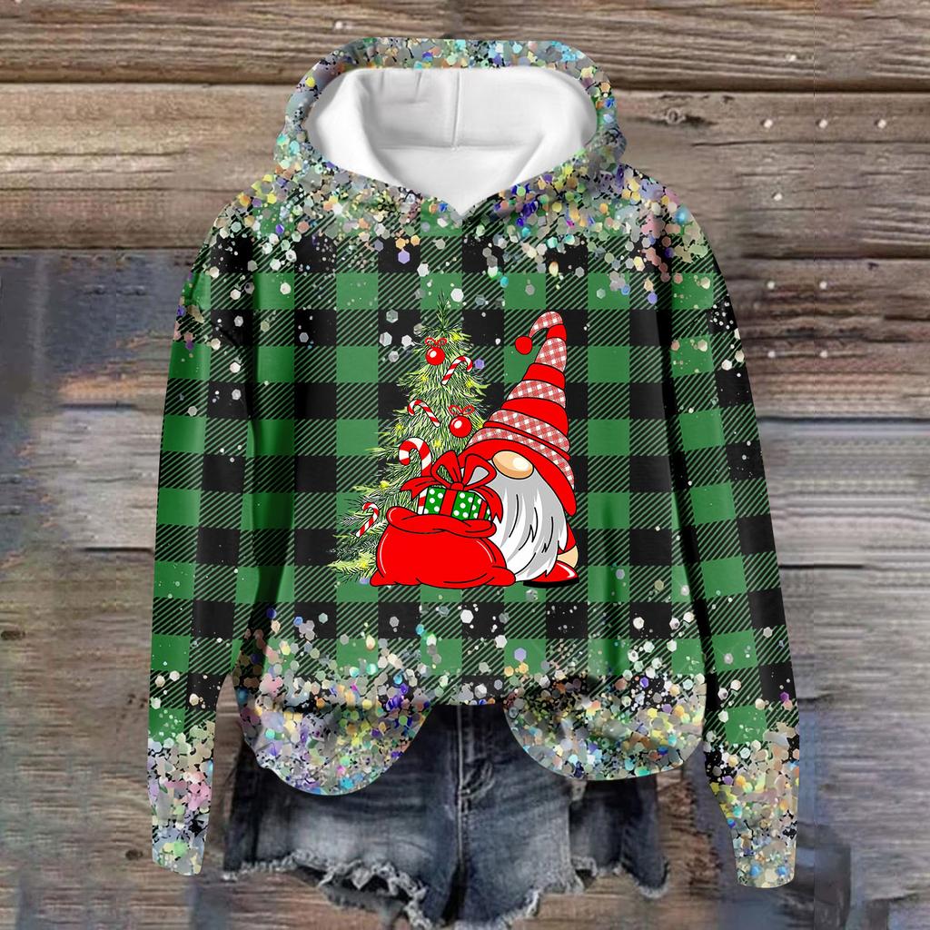 Женская повседневная мода рождественский принт длинный рукав O-образный вырез пуловер толстовки