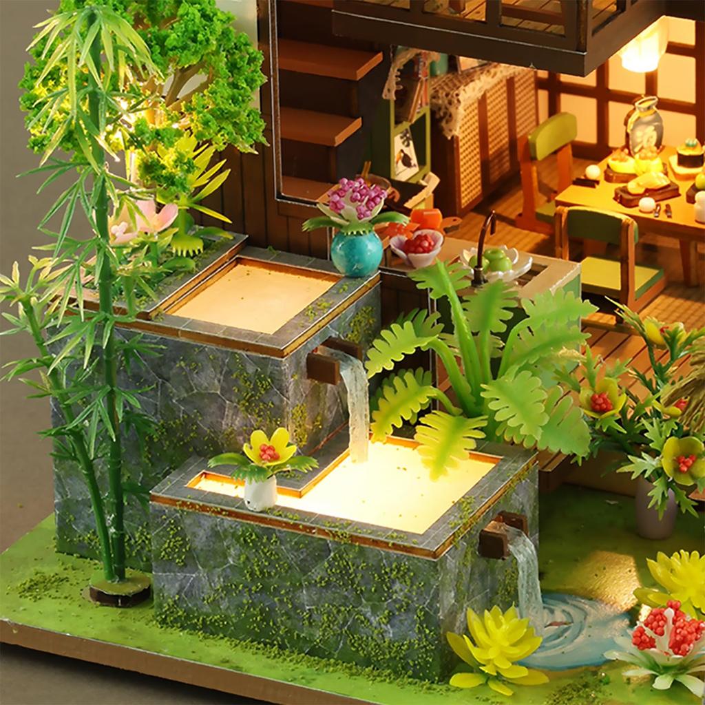 DIY Miniature Dollhouse, Bamboo Spring Garden, Ancient House, 3-Story Garden, Handmade Craft Kit for Adults (K003-A)