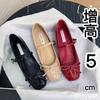 French Small Inner Height Increase 5cm Bow Light Mouth Single Shoes Square Head Mary Jane Shoes Gentle Flat Ballet Shoes
