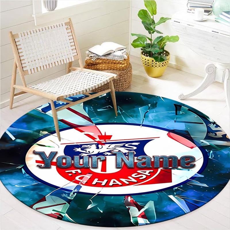 Fc Hans Crest Custom Name Round Area Rug Carpet Rug For Living Room Bedroom Sofa Playroom Decor Nonslip Floor Mat