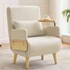 Flieks 3-in-1 Folding Armchair with Bed Function, Adjustable Backrest, Wooden Tray, Cushion, Beige